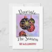 Rode en groene kerstsieraden met foto feestdagenkaart (Voorkant)