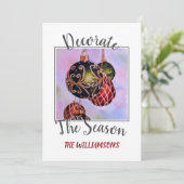 Rode en groene kerstsieraden met foto feestdagenkaart (Staand voorkant)