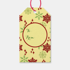 Rode en groene kerstsneeuwvlokken cadeaulabel