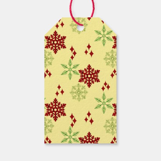 Rode en groene kerstsnowflakes cadeaulabel (Achterkant)