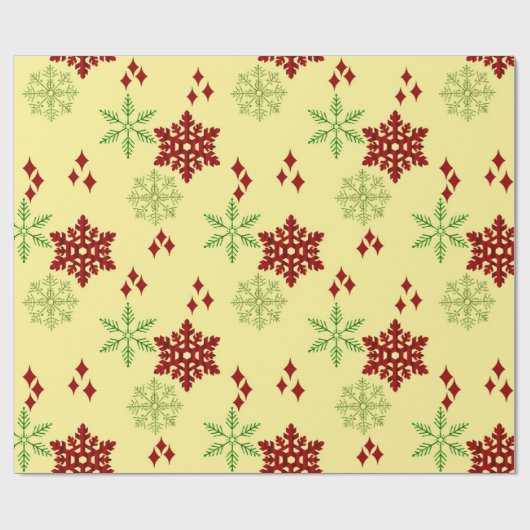 Rode en groene kerstsnowflakes cadeaupapier (Vlak)