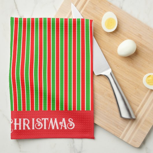 Rode en groene kerststrepen theedoek (Quarter Fold)