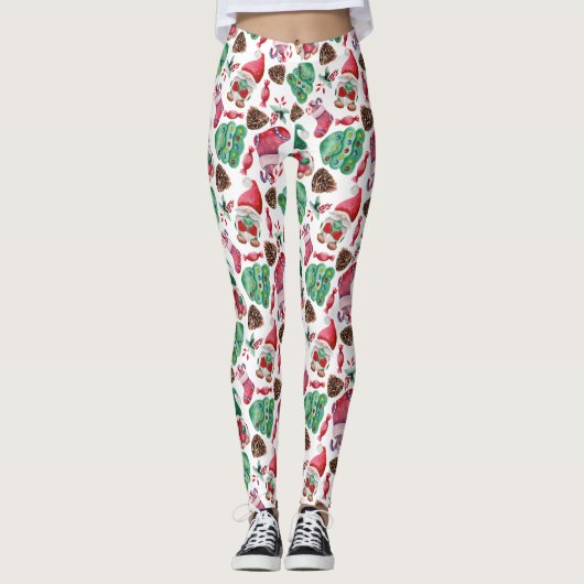 Rode en groene kerstsymbolen leggings (Voorkant)