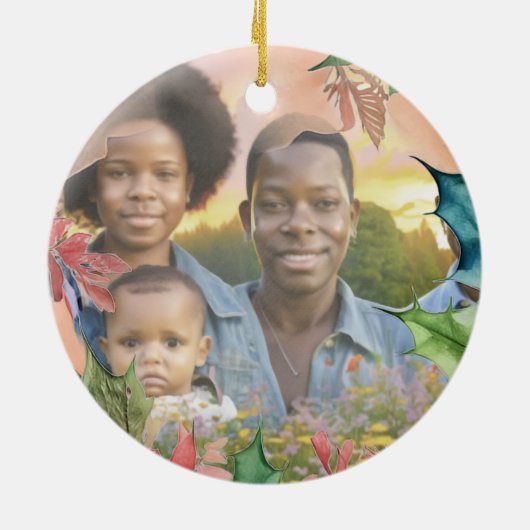 Rode en groene kerstvakantie Memorial Foto Keramisch Ornament (Achterkant)