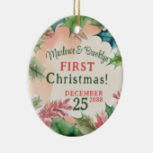 Rode en groene kerstvakantie Verloving Foto Keramisch Ornament (Rechts)