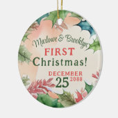 Rode en groene kerstvakantie Verloving Foto Keramisch Ornament (Links)