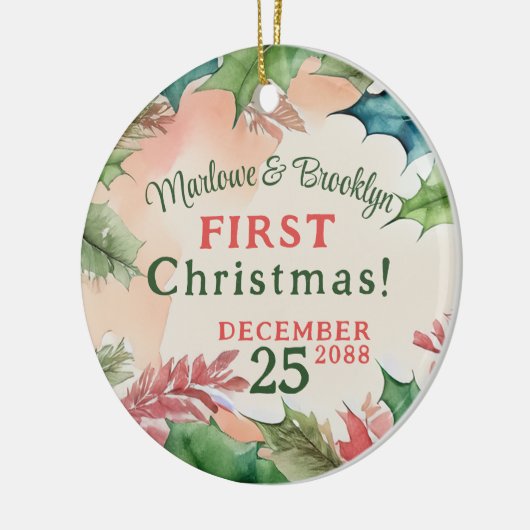 Rode en groene kerstvakantie Verloving Foto Keramisch Ornament (Links)