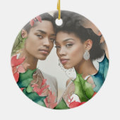 Rode en groene kerstvakantie Verloving Foto Keramisch Ornament (Achterkant)