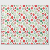 Rode en groene kerstversieringen cadeaupapier (Vlak)