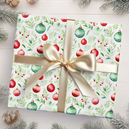 Rode en groene kerstversieringen cadeaupapier