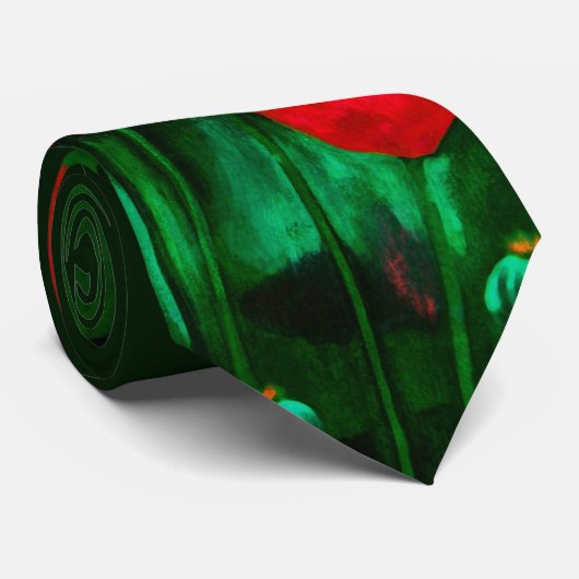 Rode en groene klaprozen, bloemschilderkunst sjabl stropdas (Opgerold)