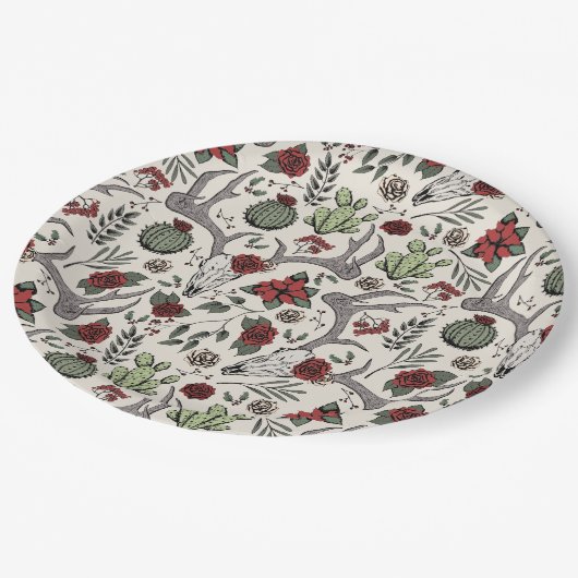 Rode en Groene Land Cowgirl Kerst Antlers Papieren Bordje (Gekanteld)