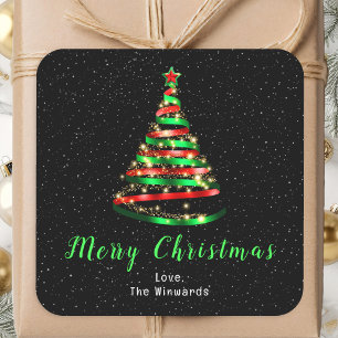 Rode en groene lint boom vrolijk kerstfeest vierkante sticker