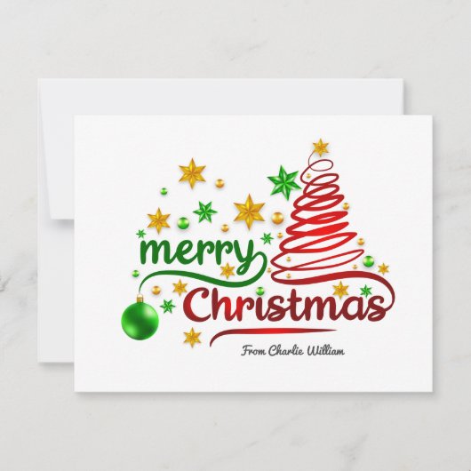 Rode en groene lint stijl kerstboom kaart (Voorkant)