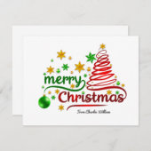 Rode en groene lint stijl kerstboom kaart (Voorkant / Achterkant)