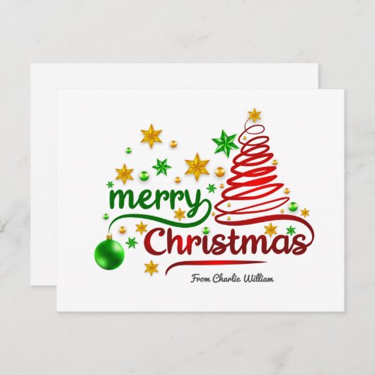 Rode en groene lint stijl kerstboom kaart (Voorkant / Achterkant)