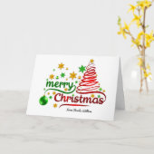 Rode en groene lint stijl kerstboom kaart (Gele Bloem)