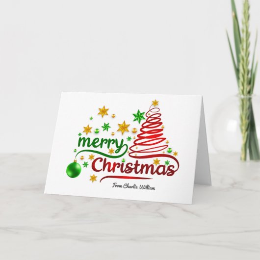 Rode en groene lint stijl kerstboom kaart (Voorkant)
