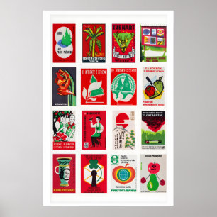 Rode en groene luciferdoosje labelcollage, kleur poster