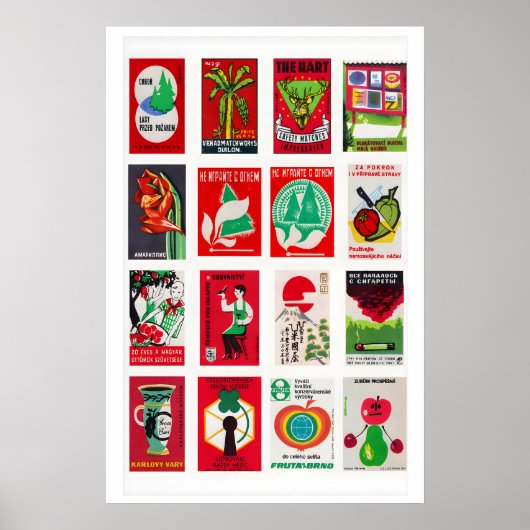 Rode en groene luciferdoosje labelcollage, kleur poster (Voorkant)