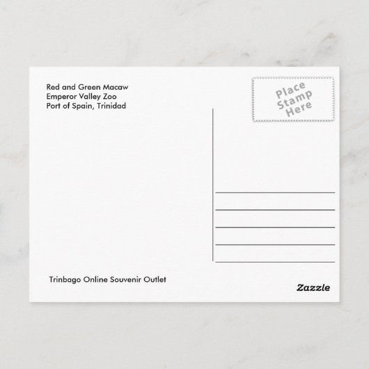 Rode en groene Macaw, Briefkaart van Trinidad (Achterkant)