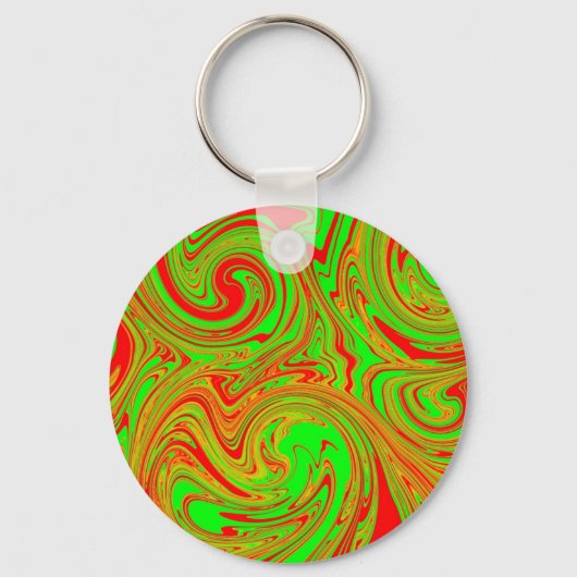 Rode en groene marmeren kunst sleutelhanger (Voorkant)