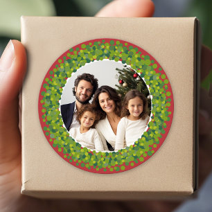 Rode en groene moderne kerstkrans ronde sticker