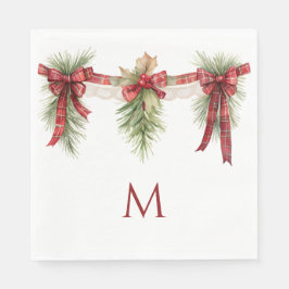 Rode en groene monogram Kerstvakantie Servet
