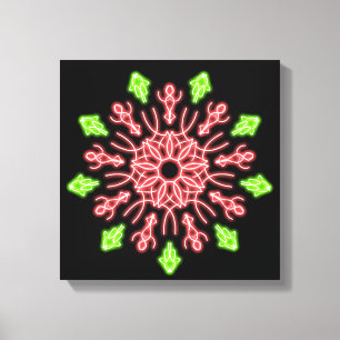 Rode en groene neon bloem canvas afdruk
