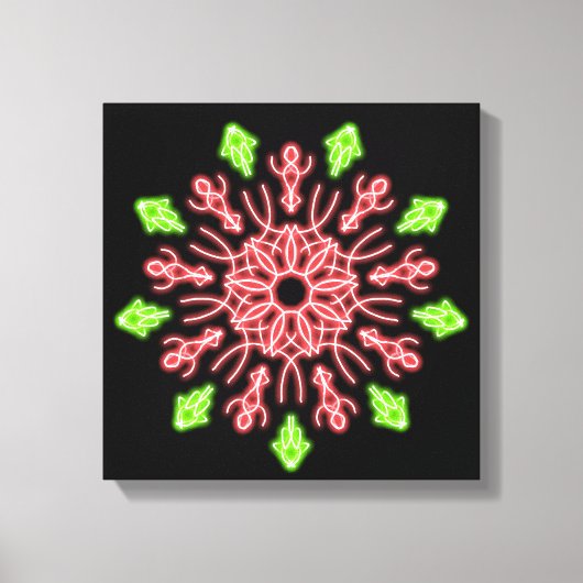 Rode en groene neon bloem canvas afdruk (Voorkant)