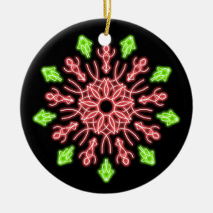 Rode en groene neonbloem keramisch ornament
