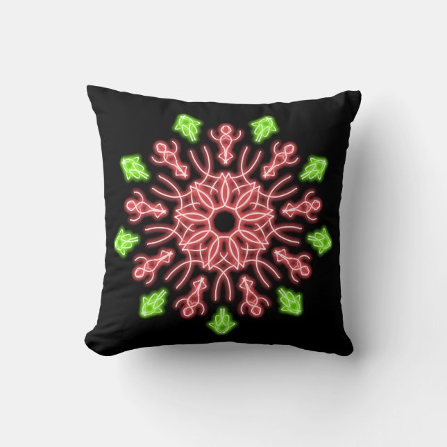 Rode en groene neonbloem kussen (Voorkant)