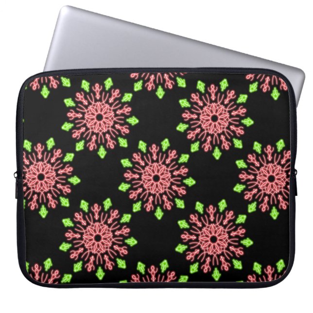 Rode en groene neonbloem laptop sleeve (Voorkant)