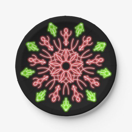 Rode en groene neonbloem papieren bordje (Voorkant)