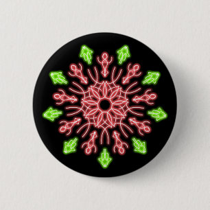 Rode en groene neonbloem ronde button 5,7 cm