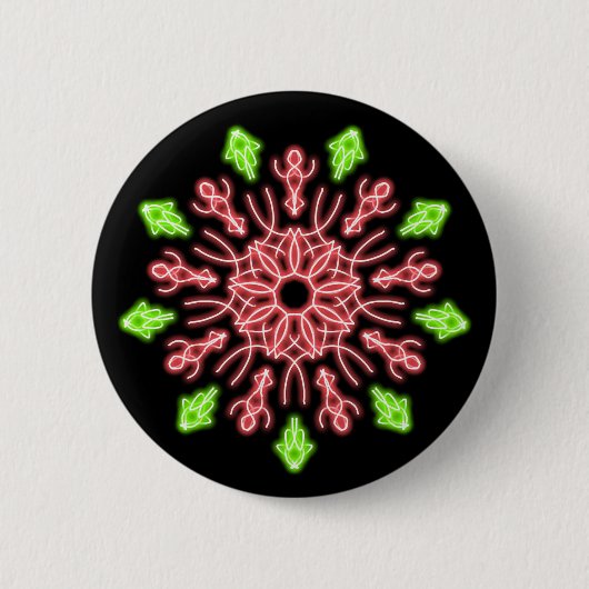 Rode en groene neonbloem ronde button 5,7 cm (Voorkant)