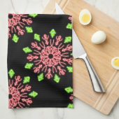 Rode en groene neonbloem theedoek (Quarter Fold)