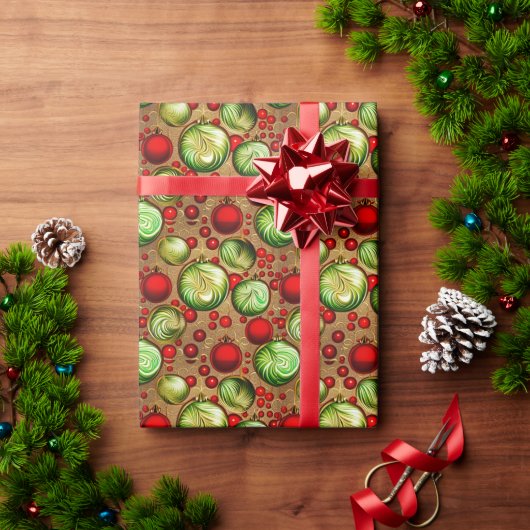 Rode en groene Ornamenten Cadeaupapier (Feestdagen Geschenken)