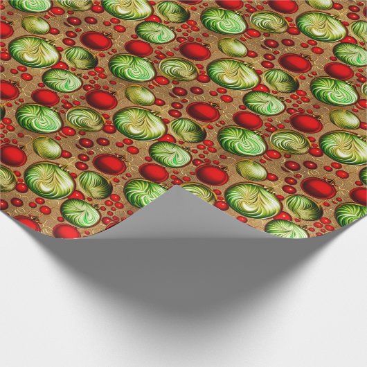 Rode en groene Ornamenten Cadeaupapier (Hoek)