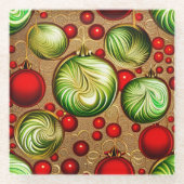 Rode en groene Ornamenten Glazen Onderzetter (Voorkant)