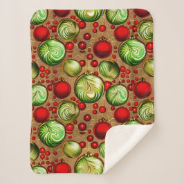 Rode en groene Ornamenten Sherpa Deken