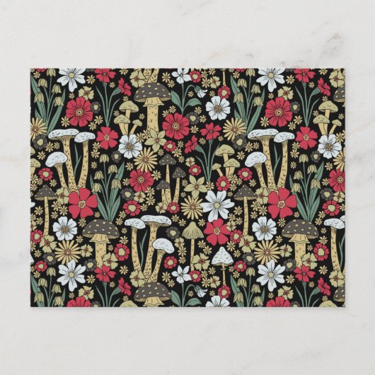 Rode en groene paddenstoelen en bloemen briefkaart (Voorkant)