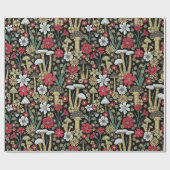 Rode en groene paddenstoelen en bloemen cadeaupapier (Vlak)