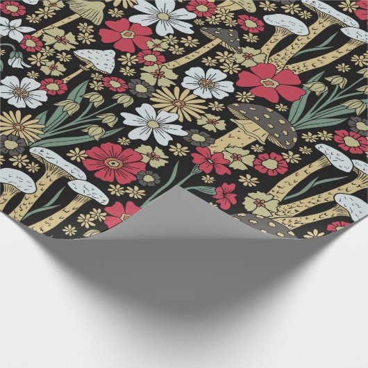Rode en groene paddenstoelen en bloemen cadeaupapier (Hoek)