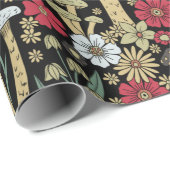 Rode en groene paddenstoelen en bloemen cadeaupapier (Rol Hoek)