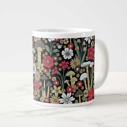 Rode en groene paddenstoelen en bloemen grote koffiekop (Voorkant rechts)