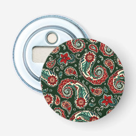 Rode en groene paisley knop flesopener button flesopener