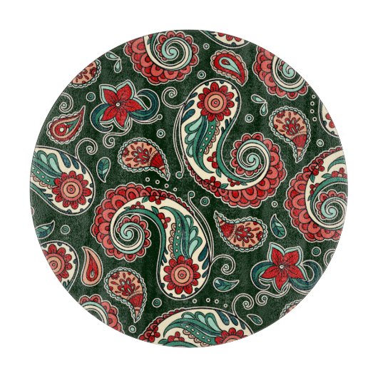 Rode en groene paisley ronde snijplank (Voorkant)