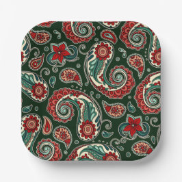 Rode en groene paisley vierkante papieren borden bordje