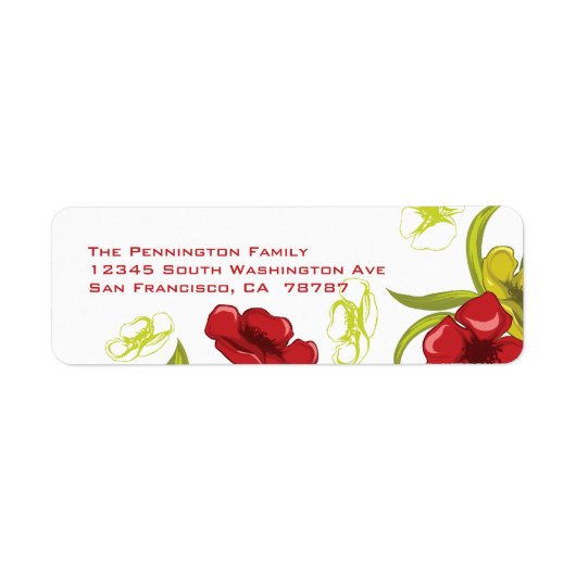Rode en groene papaverbloemen adres label (Voorkant)